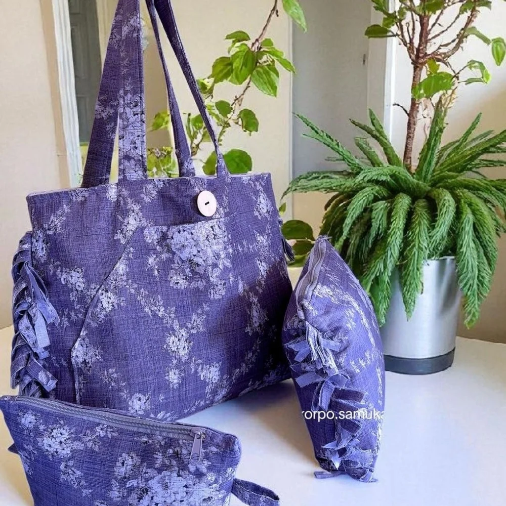Lavender Floral Tote Bag Set